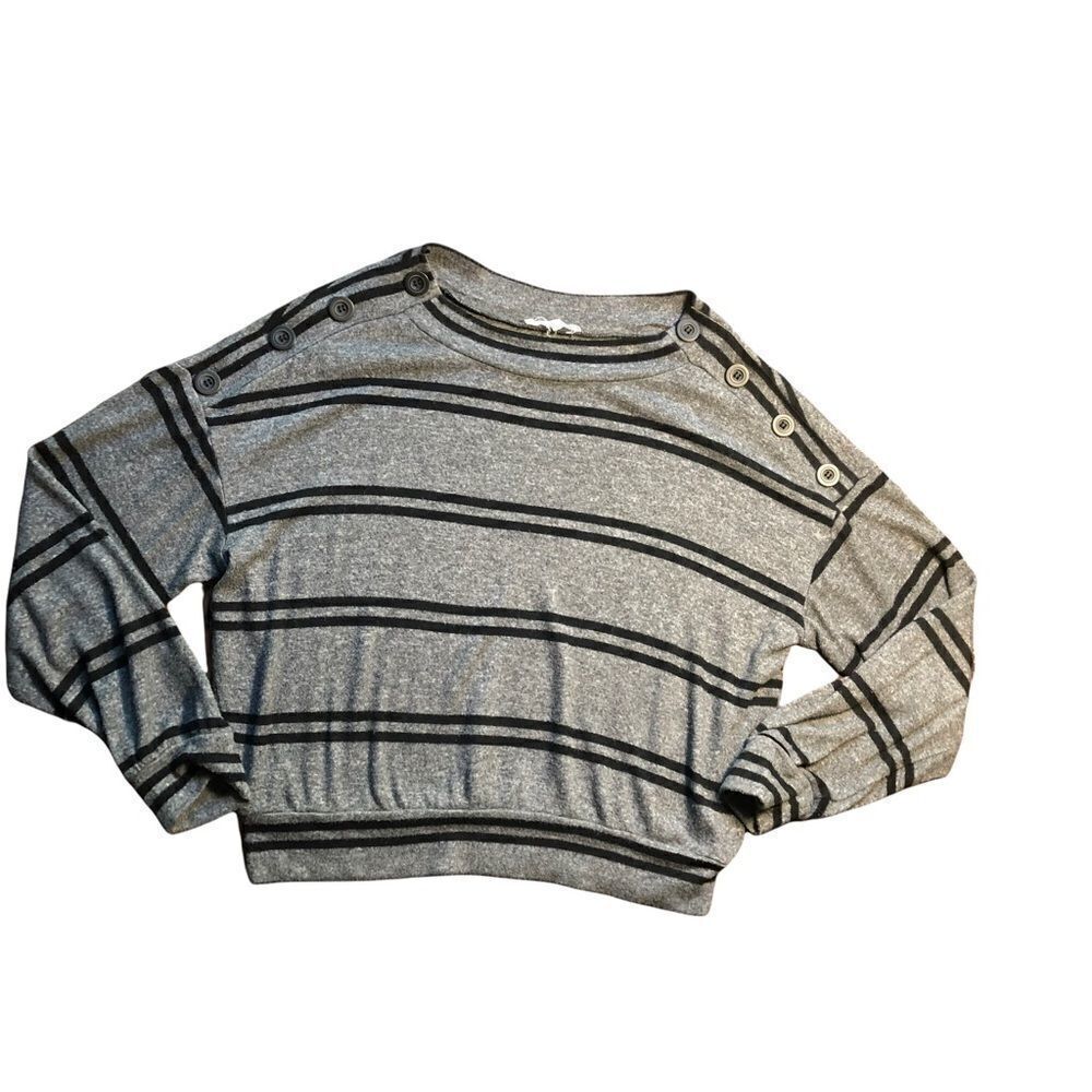 June & Hudson Gray Striped Sweater, Size Medium